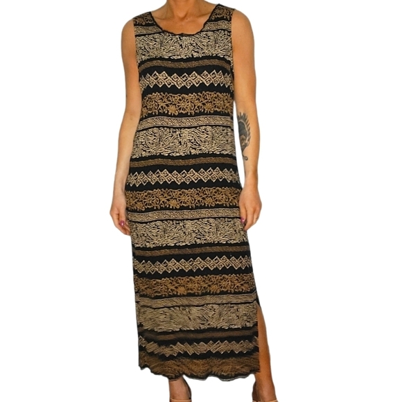 Norton McNaughton Midi Dress Size Medium Brown Black Rayon - Picture 1 of 3